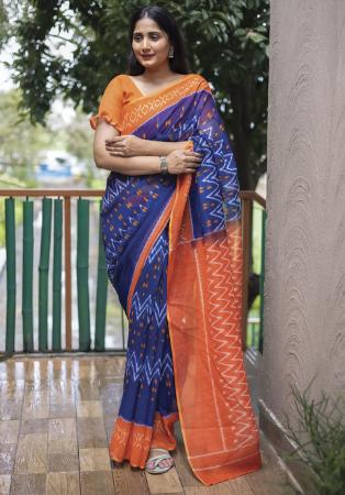 Picture of Appealing Linen Dark Slate Blue Saree