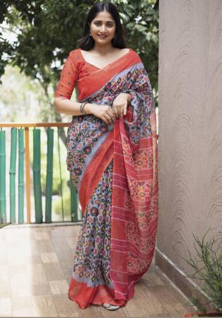 Picture of Elegant Linen Light Slate Grey Saree