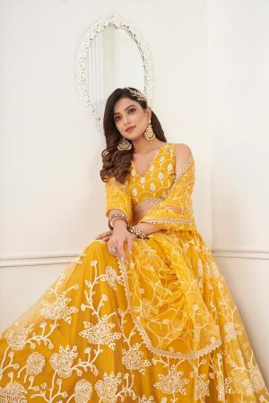 Picture of Charming Net Dark Golden Rod Lehenga Choli