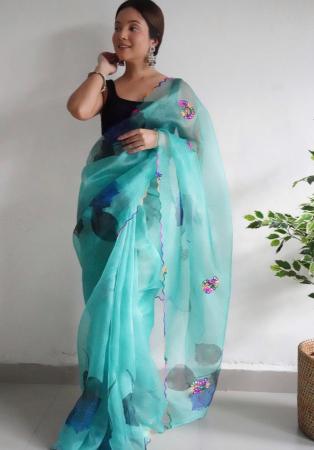 Picture of Stunning Organza Sky Blue Saree