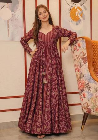 Picture of Charming Crepe Maroon Readymade Gown