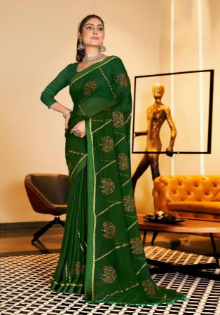 Picture of Amazing Chiffon & Satin Forest Green Saree