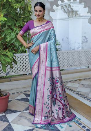 Picture of Exquisite Silk Cadet Blue Saree