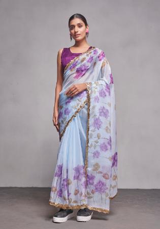 Picture of Splendid Organza Light Steel Blue Saree