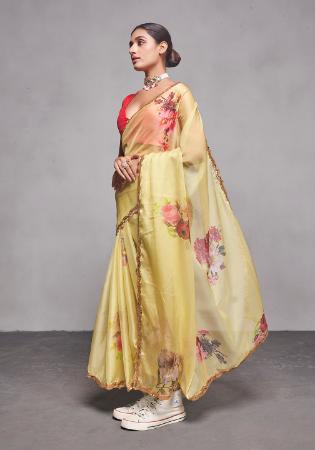 Picture of Classy Organza Light Yellow Saree