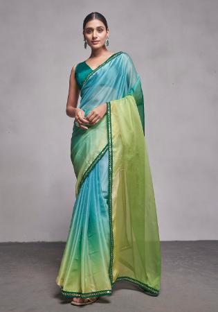 Picture of Stunning Organza Light Sea Green Saree