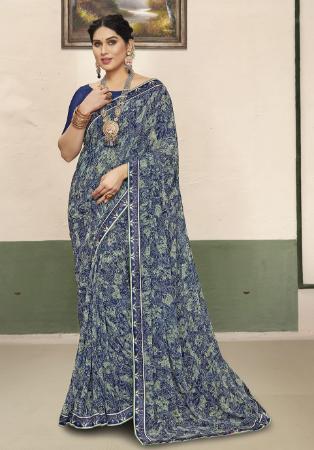 Picture of Classy Georgette Dark Slate Blue Saree