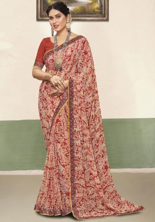 Picture of Sublime Georgette Fire Brick Saree