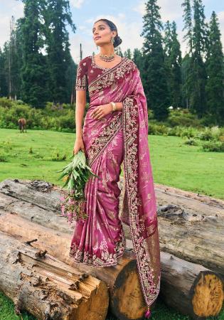 Picture of Pleasing Silk Pale Violet Red Saree