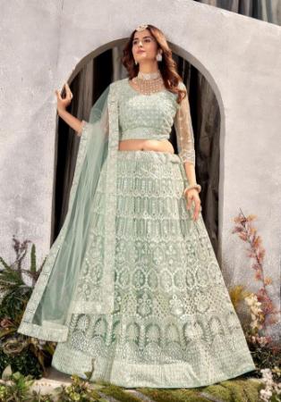 Picture of Sightly Net Dark Sea Green Lehenga Choli