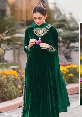 Picture of Chiffon & Satin Dark Green Straight Cut Salwar Kameez