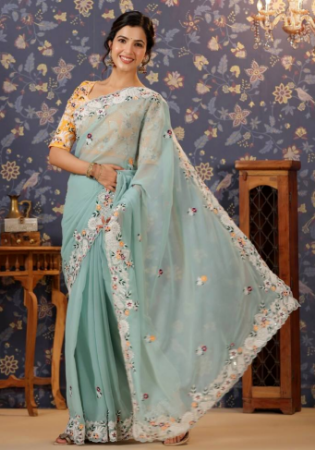 Picture of Statuesque Georgette Sky Blue Saree