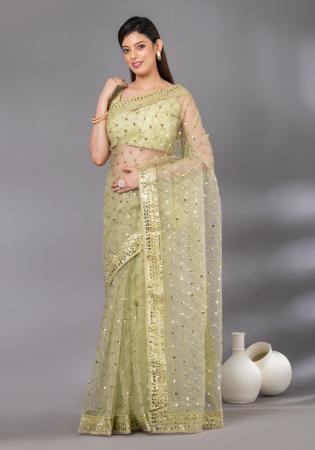 Picture of Comely Georgette & Net Dark Khaki Saree