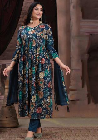 Picture of Lovely Rayon Midnight Blue Readymade Salwar Kameez