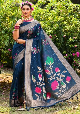 Picture of Beautiful Silk Dark Slate Blue Saree