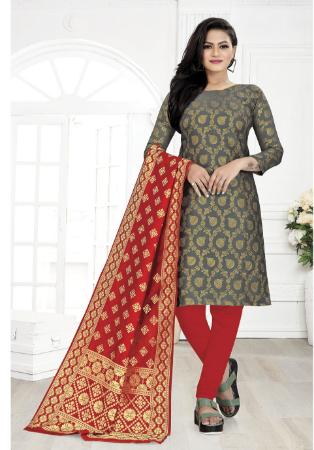 Picture of Bewitching Silk Dim Gray Straight Cut Salwar Kameez