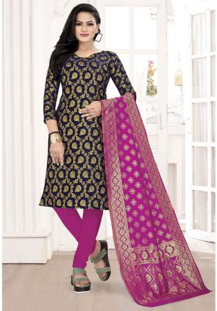 Picture of Admirable Silk Navy Blue Straight Cut Salwar Kameez