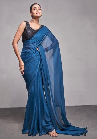 Picture of Appealing Silk Steel Blue Saree