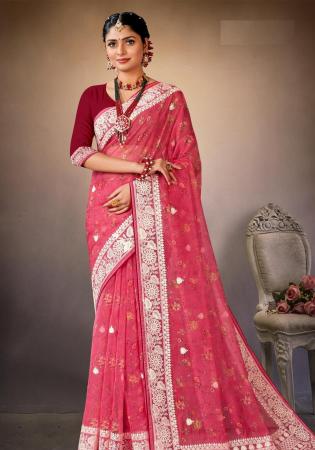 Picture of Comely Organza Indian Red Saree