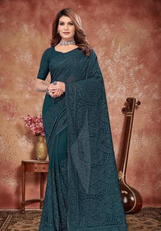 Picture of Grand Georgette Dark Slate Grey Saree