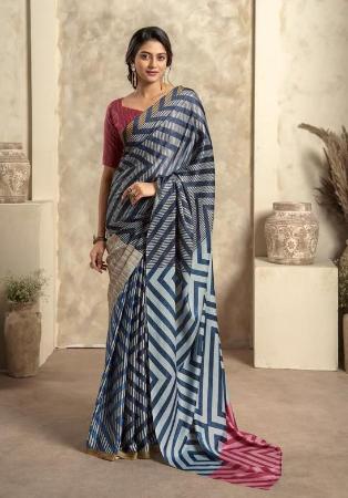 Picture of Splendid Satin & Silk Midnight Blue Saree