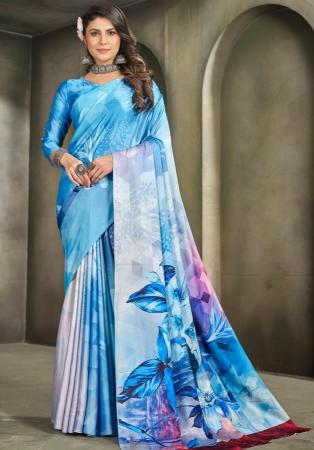 Picture of Fine Crepe Sky Blue Saree