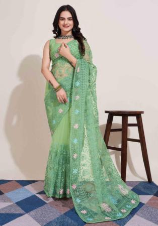 Picture of Exquisite Net Dark Sea Green Saree