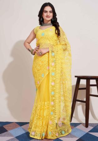 Picture of Lovely Net Golden Rod Saree