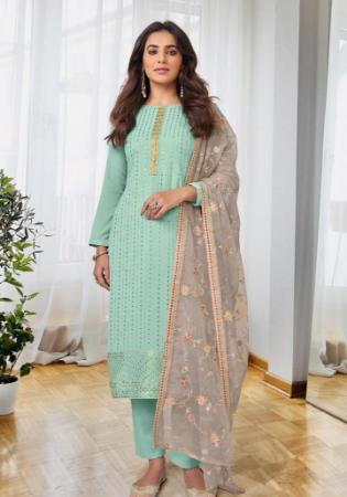 Picture of Georgette Dark Sea Green Straight Cut Salwar Kameez