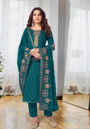 Picture of Georgette Dark Green Straight Cut Salwar Kameez