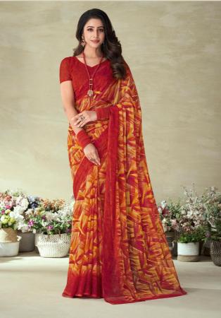 Picture of Gorgeous Chiffon Fire Brick Saree