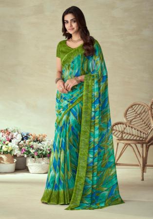 Picture of Superb Chiffon Dark Cyan Saree