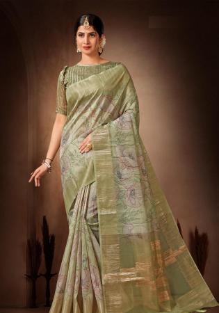 Picture of Charming Organza Dark Khaki Saree