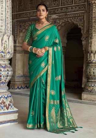 Picture of Ravishing Satin & Silk Teal Saree