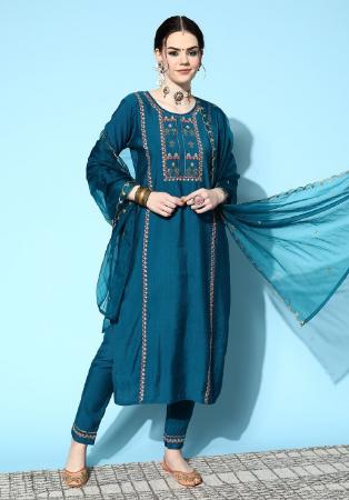 Picture of Fine Rayon Teal Readymade Salwar Kameez