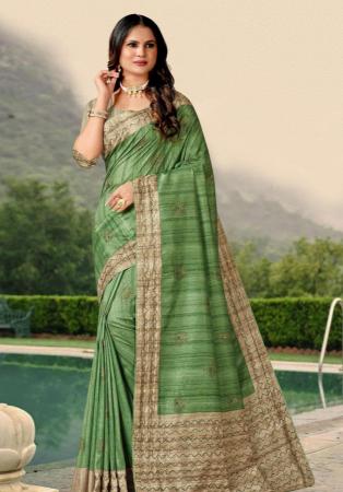 Picture of Statuesque Silk Dark Olive Green Saree