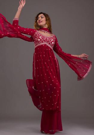 Picture of Well Formed Georgette Maroon Straight Cut Salwar Kameez