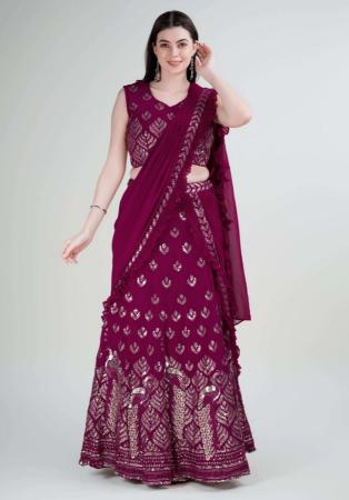 Picture of Amazing Georgette Purple Lehenga Sarees