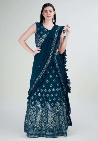 Picture of Pleasing Georgette Navy Blue Lehenga Sarees