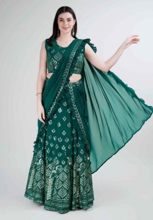 Picture of Magnificent Georgette Dark Green Lehenga Sarees