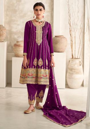 Picture of Sightly Silk Dark Magenta Readymade Salwar Kameez