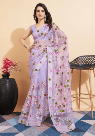 Picture of Well Formed Net Lavender Saree