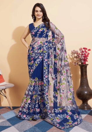 Picture of Bewitching Net Midnight Blue Saree