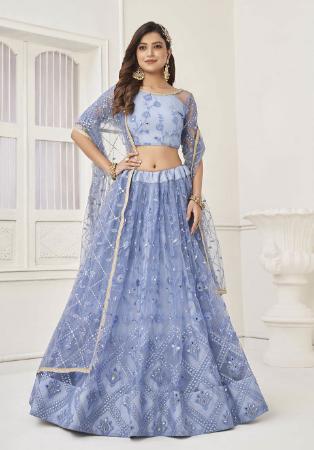 Picture of Comely Net Light Steel Blue Lehenga Choli