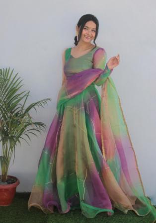 Picture of Silk & Organza Dark Sea Green Readymade Gown