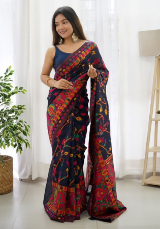 Picture of Good Looking Silk Navy Blue Saree