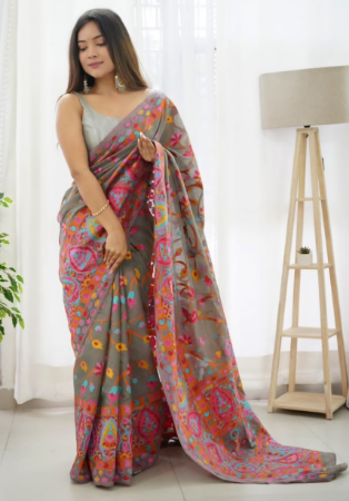 Picture of Lovely Silk Grey Saree