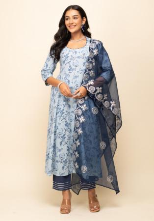 Picture of Cotton Light Steel Blue Readymade Salwar Kameez