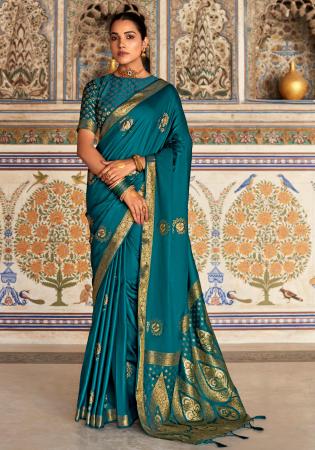 Picture of Ravishing Satin & Silk Teal Saree