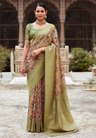 Picture of Sightly Crepe & Silk Dark Khaki Saree